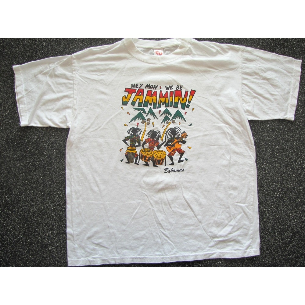 Dorsett Tee's Shirt Mens 2XL White Hey Mon We Be Jammin Bahamas Graphic Tee